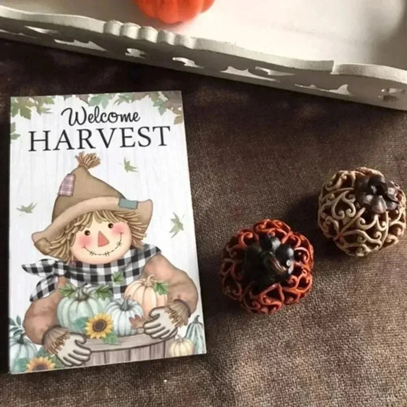 NWT Fall Decor: 2 Pumpkin Decorations & Scarecrow Signage - Picture 1 of 3